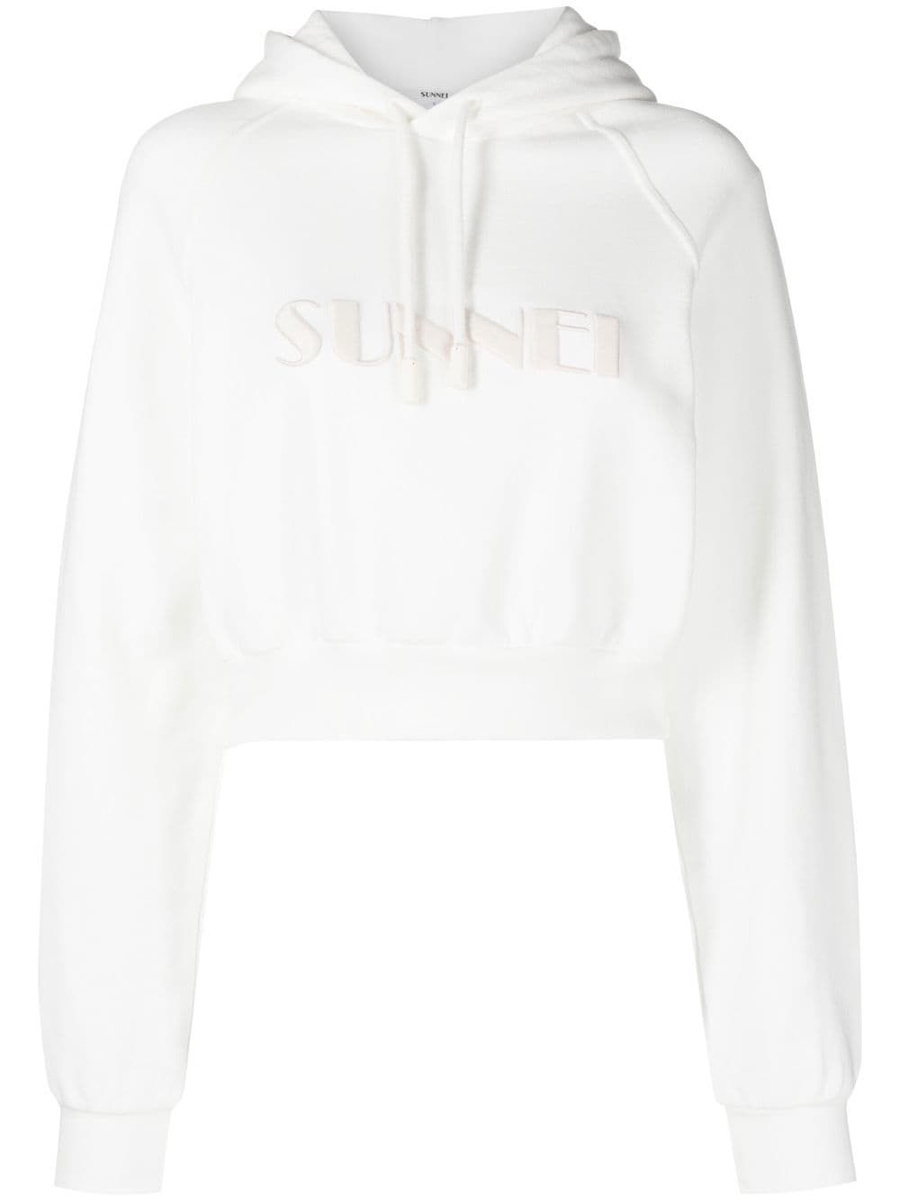 Sunnei cropped logo-print cotton hoodie - White von Sunnei