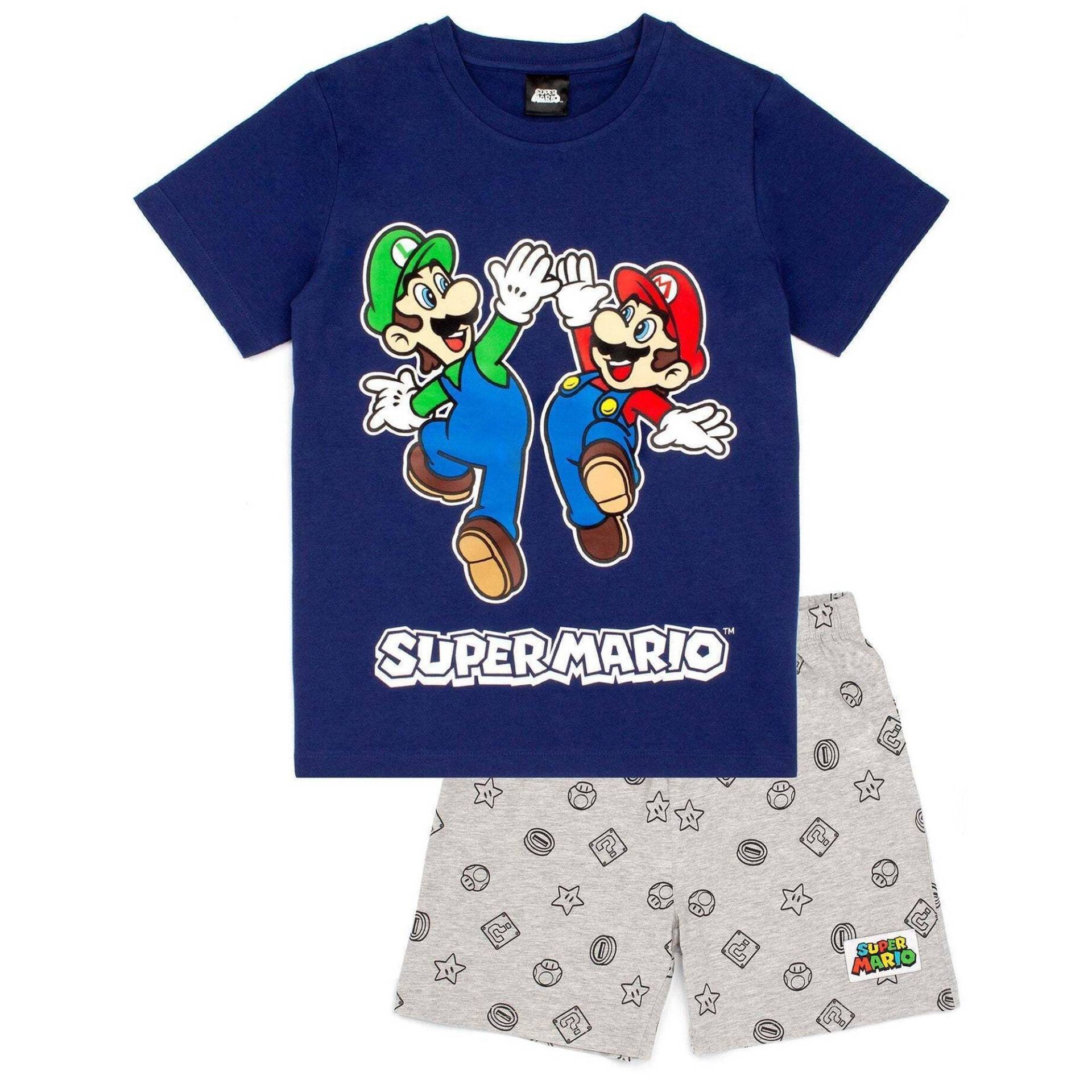 Schlafanzug Mit Shorts Jungen Marine 164 von Super Mario