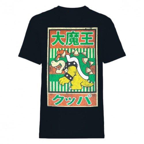 Vintage Bowser Japanisches Poster T-shirt Herren Schwarz S von Super Mario