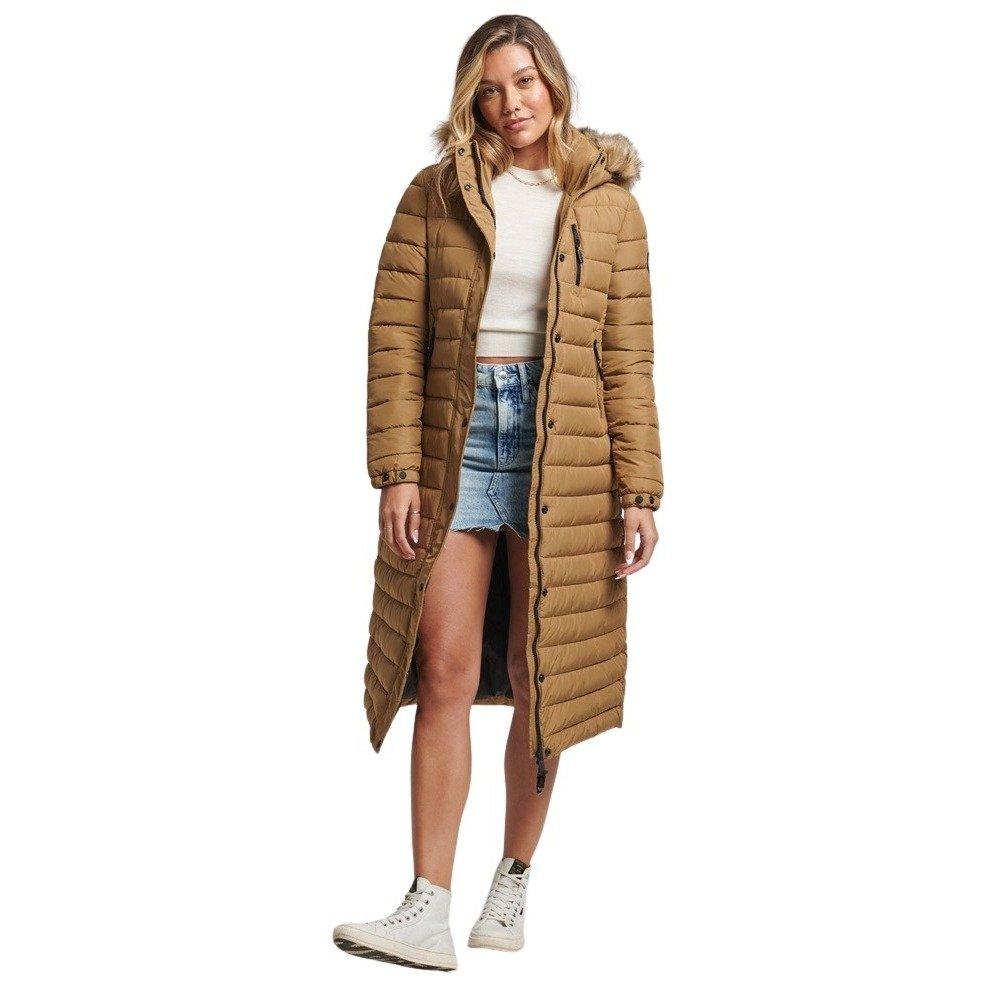 Lange, Leichte Daunenjacke Mit Kapuze Und Kunstpelz, Damen  M von Superdry