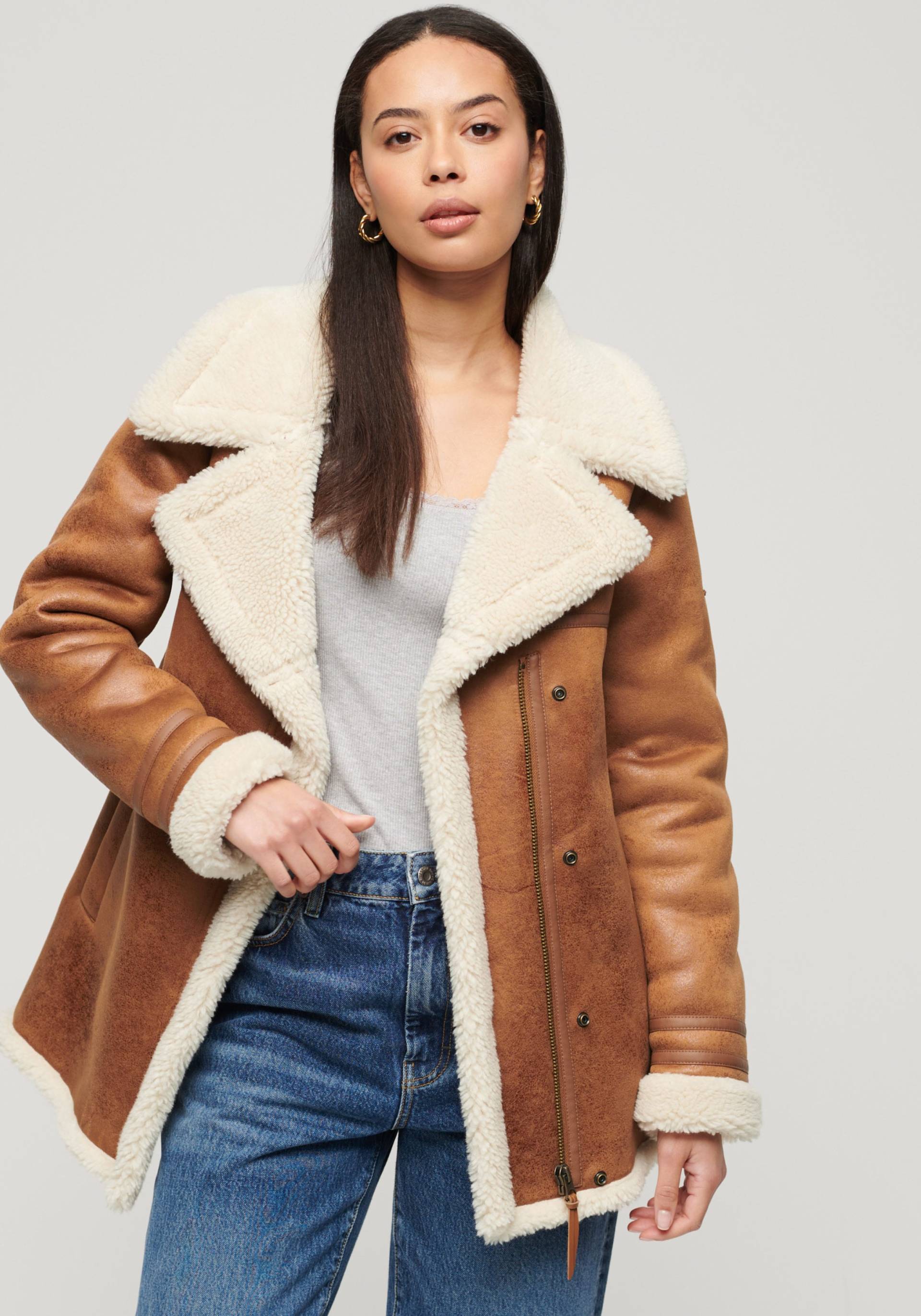 Superdry Lederimitatjacke »FAUX SHEARLING MID JACKET« von Superdry