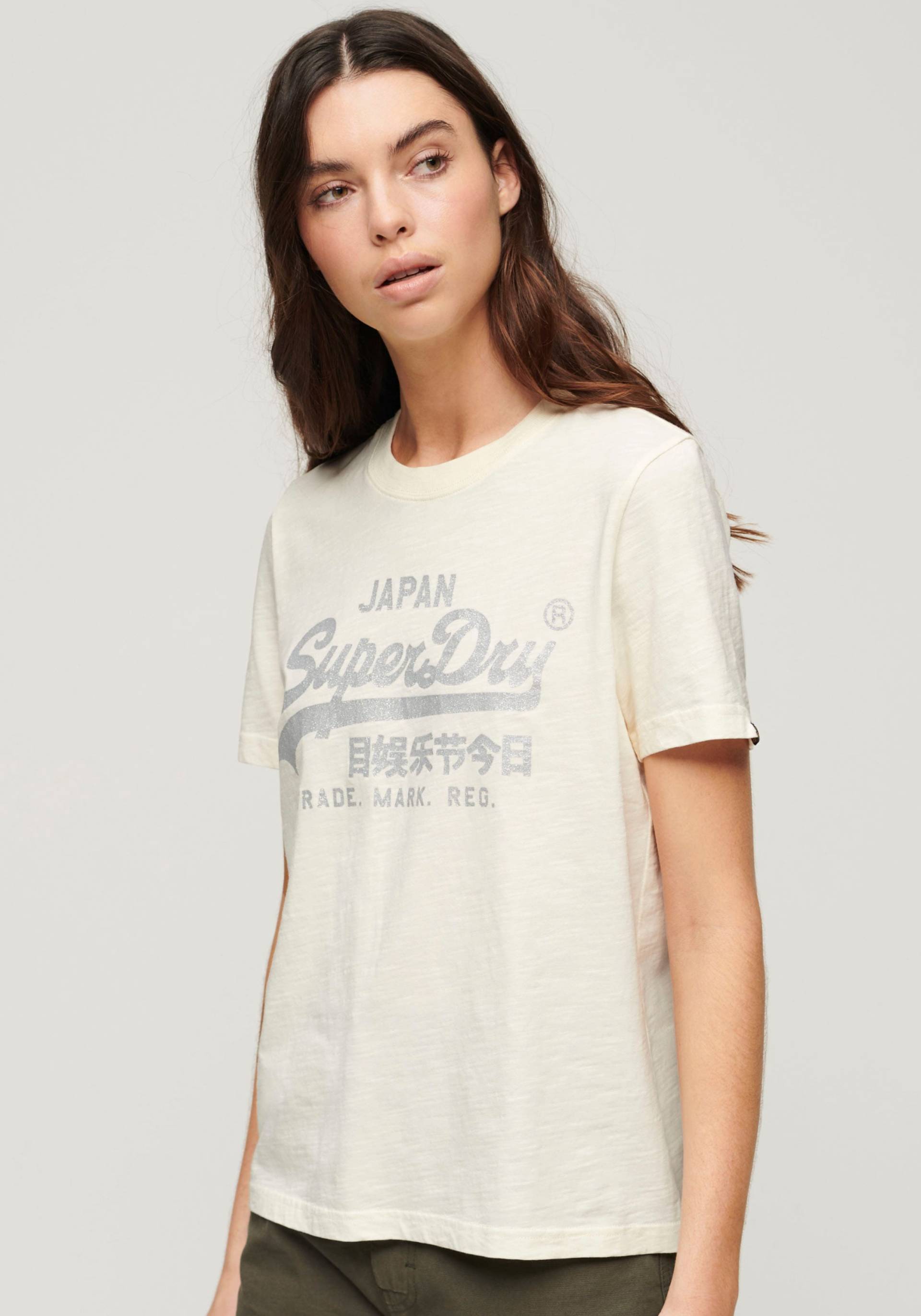 Superdry T-Shirt »METALLIC VL RELAXED T SHIRT«, Print-Shirt mit glitzerndem Logo-Druck von Superdry