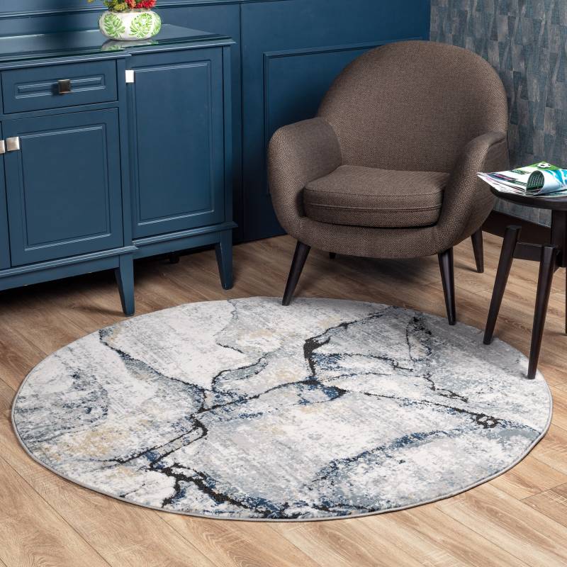 Livabliss Teppich »BERLIN, ⌀160cm«, rund, 10 mm Höhe, Moderner Designerteppich in Marmor Optik, Kurzflor Wohnzimmerteppich von Livabliss