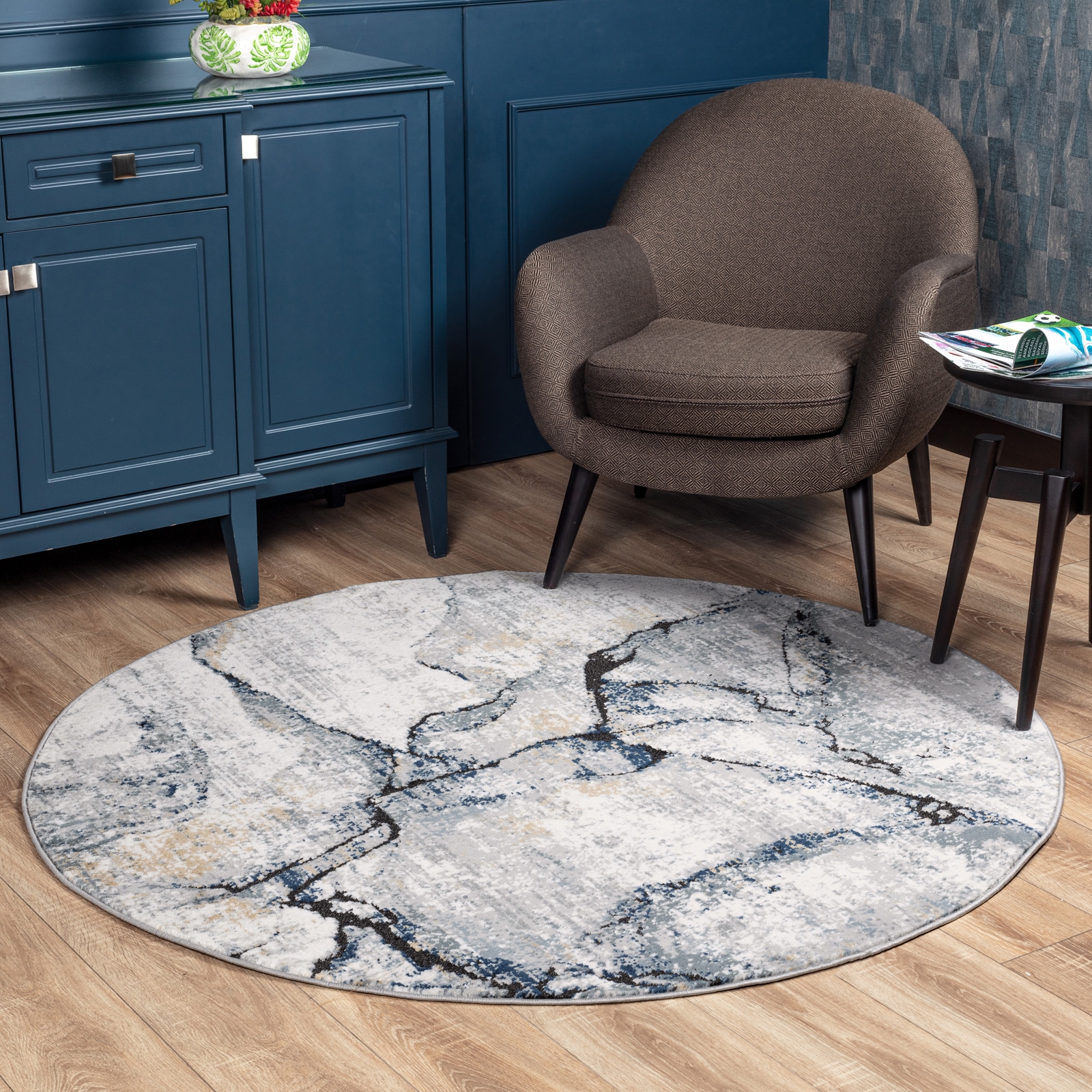 Livabliss Teppich »BERLIN«, rund, 10 mm Höhe, Moderner Designerteppich in Marmor Optik, Kurzflor Wohnzimmerteppich von Livabliss