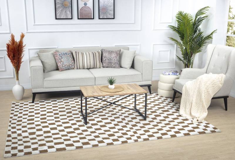 Livabliss Teppich »INCHON«, rechteckig, 14 mm Höhe, Skandinavischer Teppich mit Karomuster, Kurzflor Wohnzimmerteppich von Livabliss