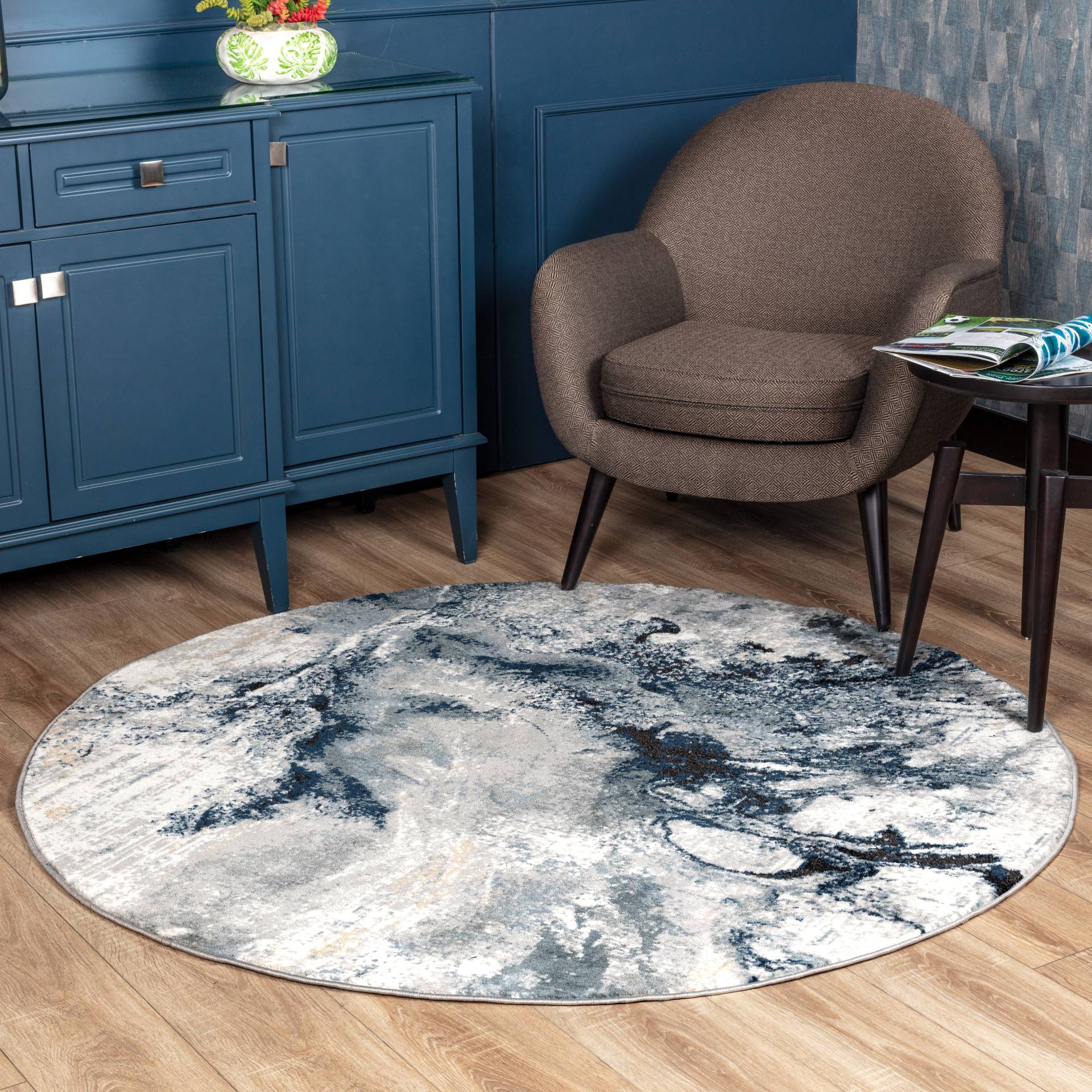 Livabliss Teppich »NEW YORK«, rund, 10 mm Höhe, Moderner Designerteppich in Marmor Optik, Kurzflor Wohnzimmerteppich von Livabliss