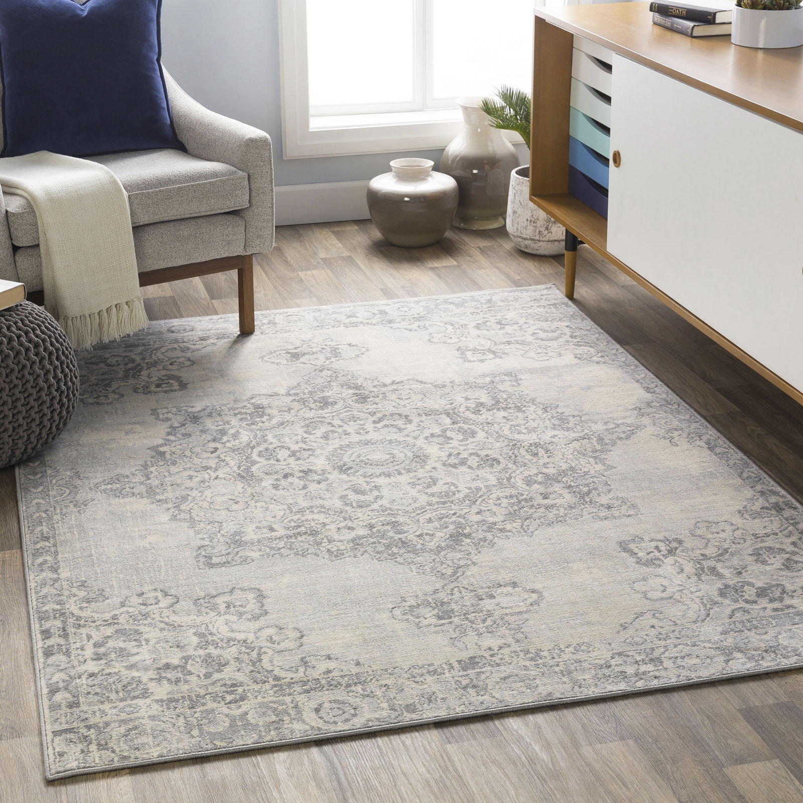 Livabliss Teppich »CORO«, rechteckig, 11 mm Höhe, Boho Kurzflor Orientteppich, Wohnzimmer, Schlafzimmer, Grau von Livabliss