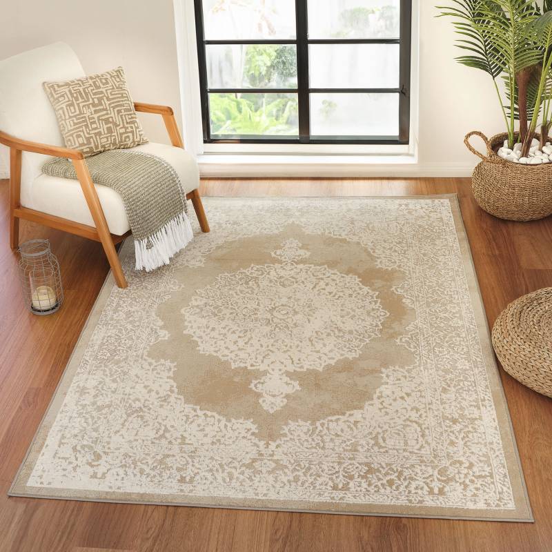 Livabliss Teppich »LOCKPORT«, rechteckig, 10 mm Höhe, Kurzflor Orientteppich, Wohnzimmer, Schlafzimmer, Beige von Livabliss