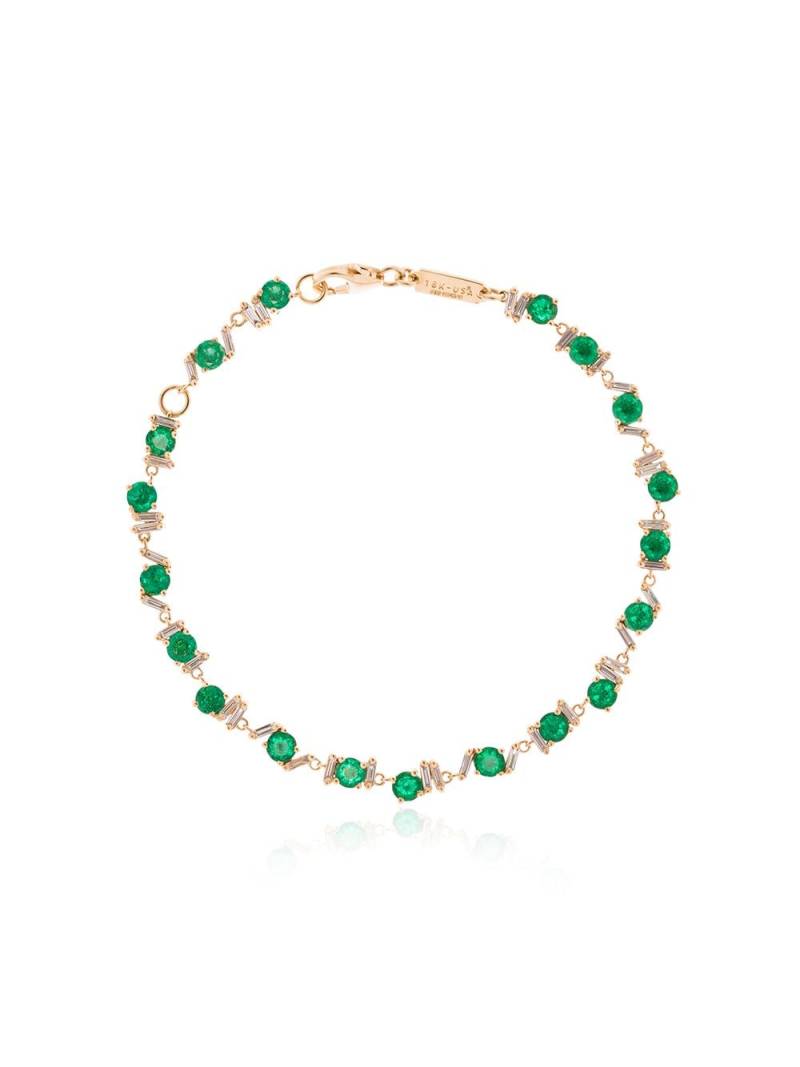 Suzanne Kalan 18kt yellow gold, emerald and diamond tennis bracelet von Suzanne Kalan