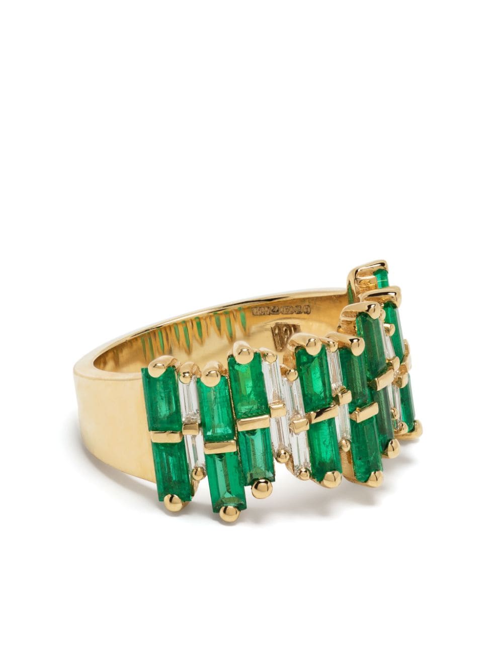 Suzanne Kalan 18kt yellow gold diamond and emerald half-band ring - Green von Suzanne Kalan