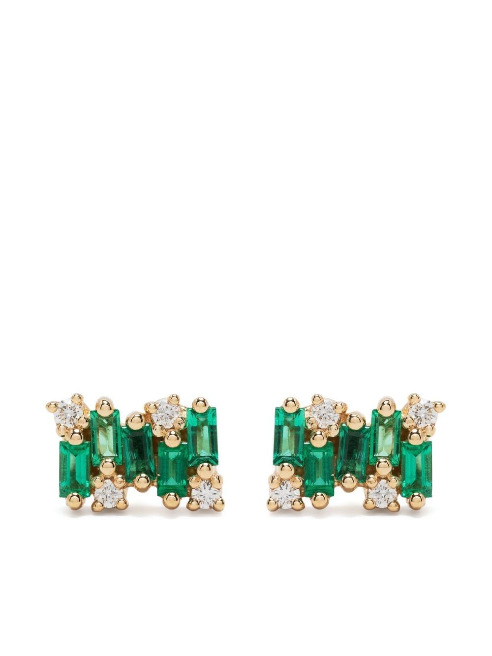 Suzanne Kalan 18kt yellow gold diamond and emerald stud earring von Suzanne Kalan