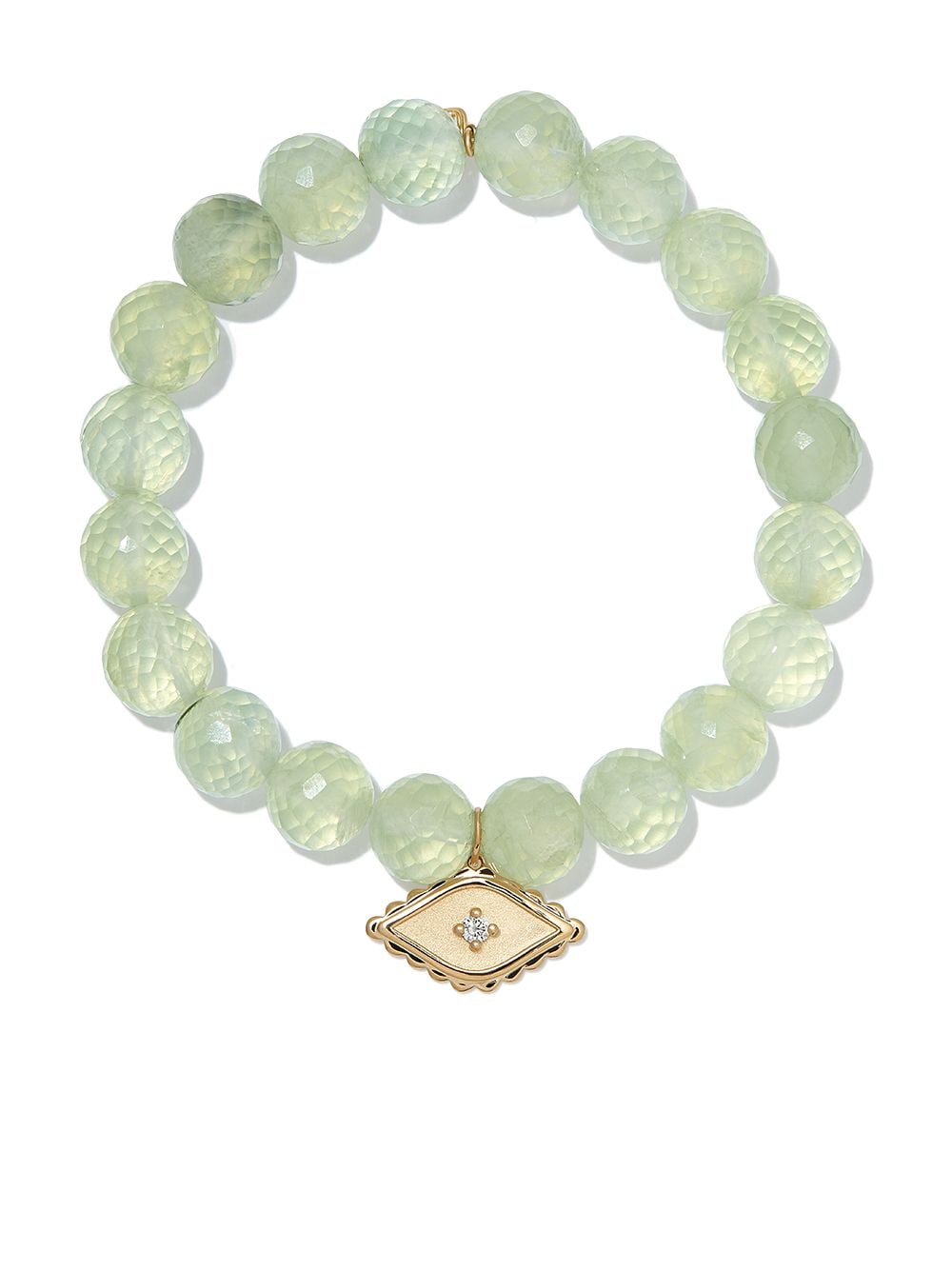 Sydney Evan 14kt yellow gold prehnite evil eye diamond charm beaded bracelet von Sydney Evan