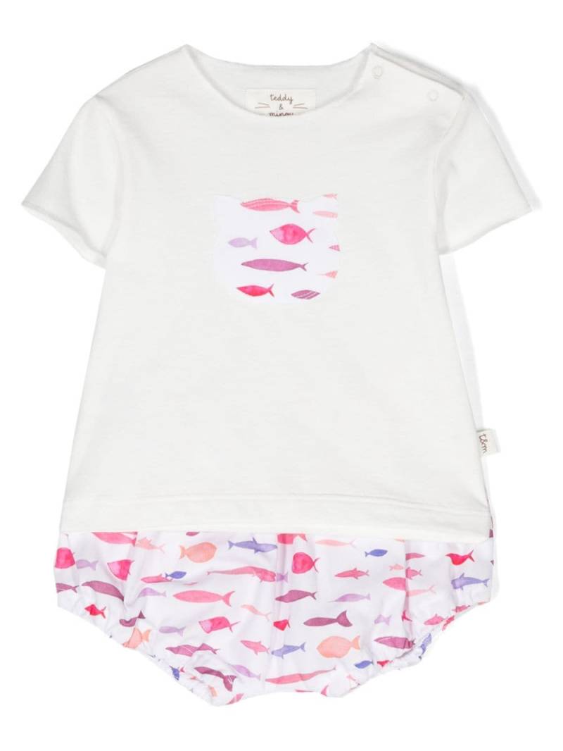 TEDDY & MINOU fish-print cotton T-shirt and bloomers - White von TEDDY & MINOU