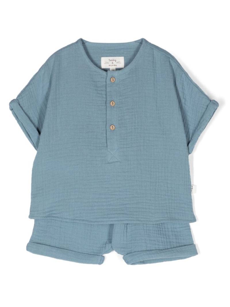 TEDDY & MINOU textured cotton T-shirt and shorts set - Blue von TEDDY & MINOU