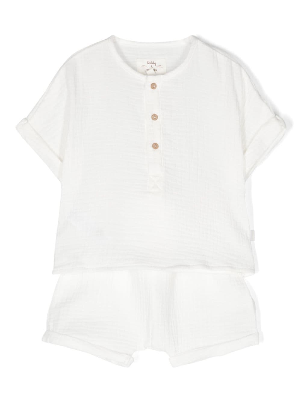 TEDDY & MINOU textured cotton T-shirt and shorts set - White von TEDDY & MINOU