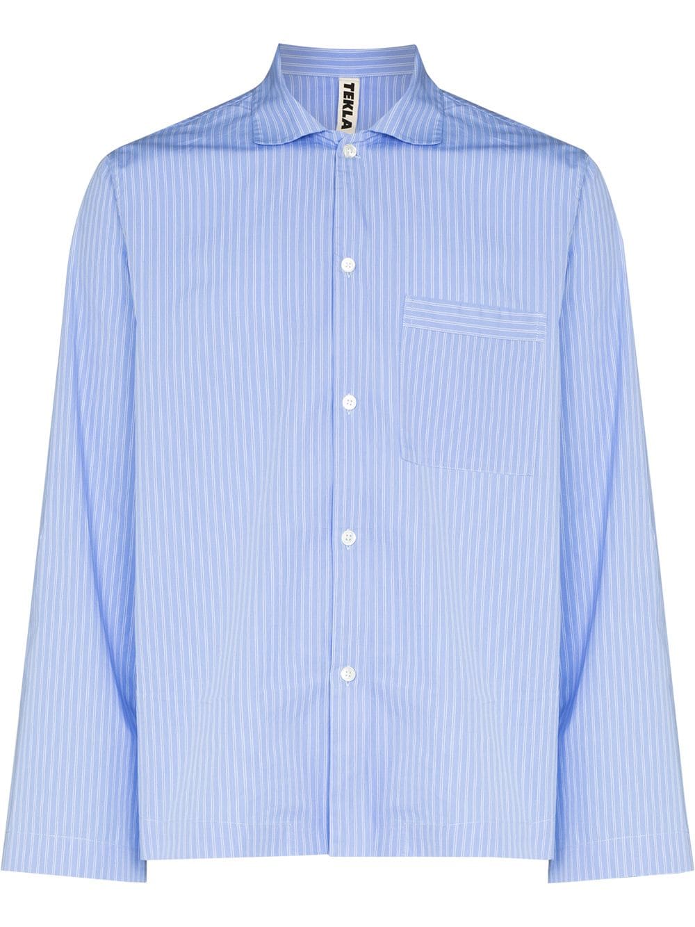 TEKLA pinstriped poplin pajama shirt - Blue von TEKLA