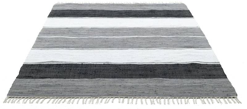 THEKO Teppich »Stripe Cotton«, rechteckig, 5 mm Höhe, Flachgewebe, gestreift, reine Baumwolle, handgewebt, mit Fransen von THEKO