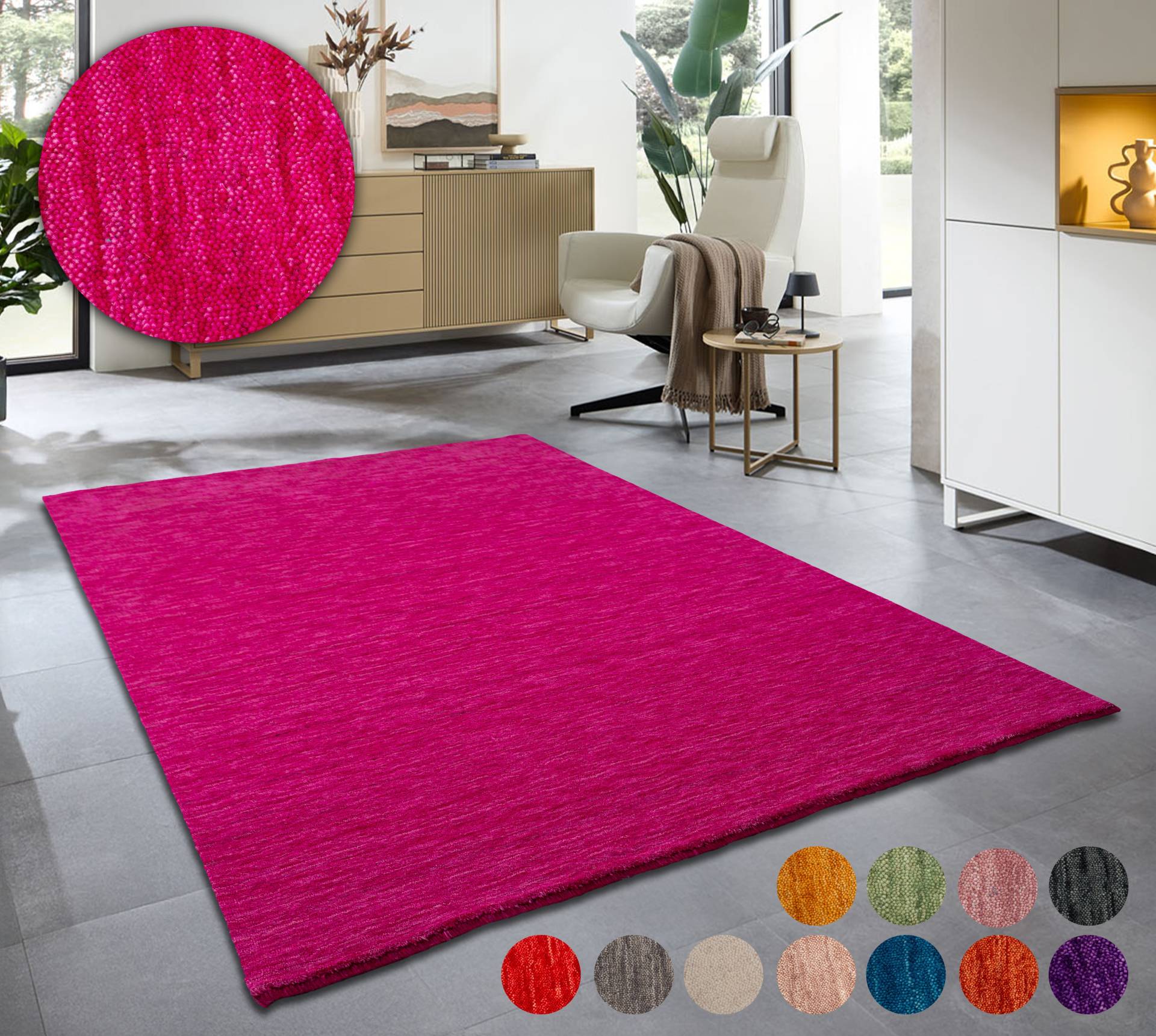 THEKO Wollteppich »Holi«, rechteckig, 13 mm Höhe, Uni-Farben, leicht meliert, reine Wolle, handgewebt mit Knüpfoptik THEKO Wollteppich »Holi«, rechteckig, 13 mm Höhe, Uni-Farben, leicht meliert, reine Wolle, handgewebt mit Knüpfoptik von THEKO