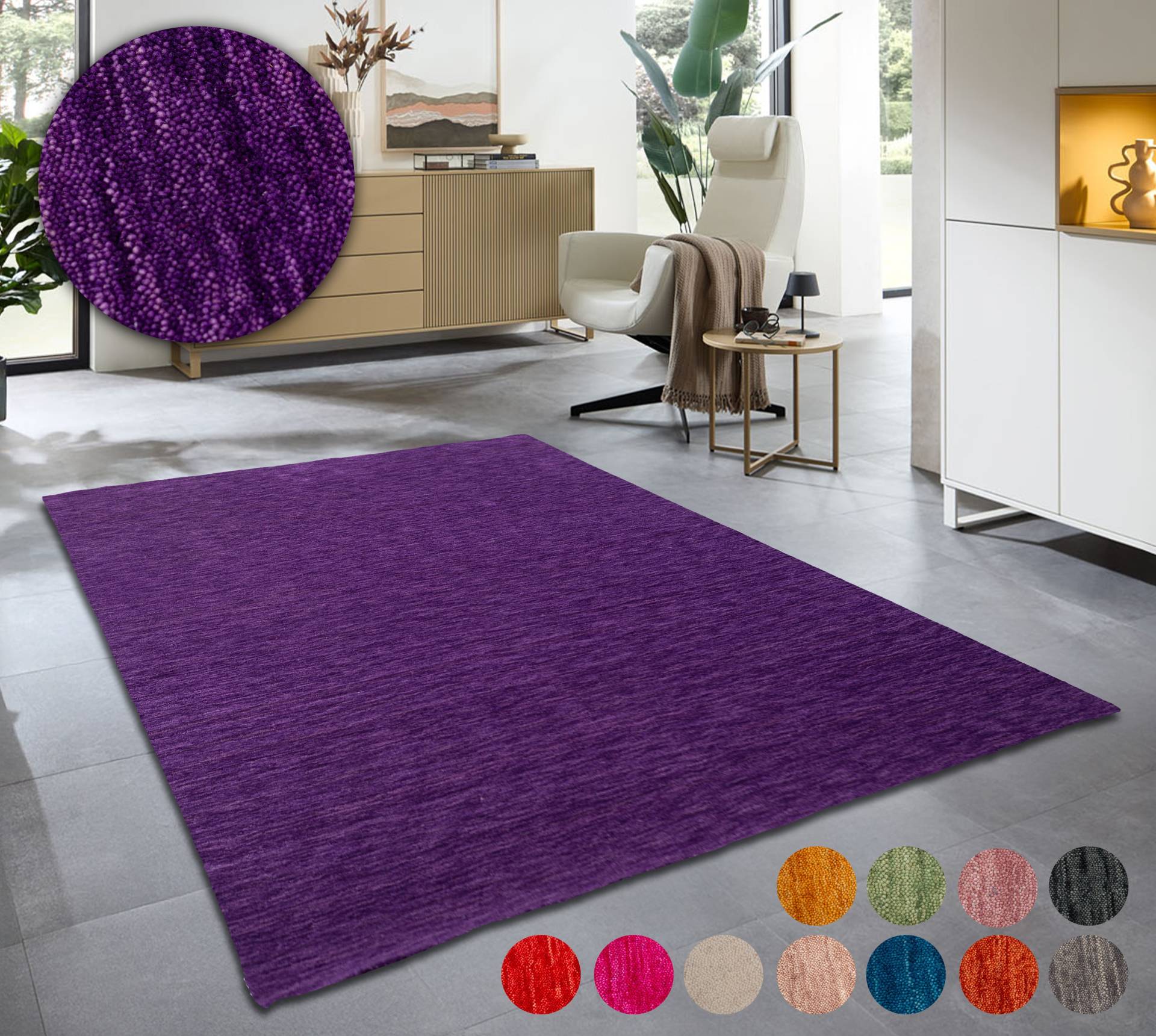 THEKO Wollteppich »Holi«, rechteckig, 13 mm Höhe, Uni-Farben, leicht meliert, reine Wolle, handgewebt mit Knüpfoptik THEKO Wollteppich »Holi«, rechteckig, 13 mm Höhe, Uni-Farben, leicht meliert, reine Wolle, handgewebt mit Knüpfoptik von THEKO