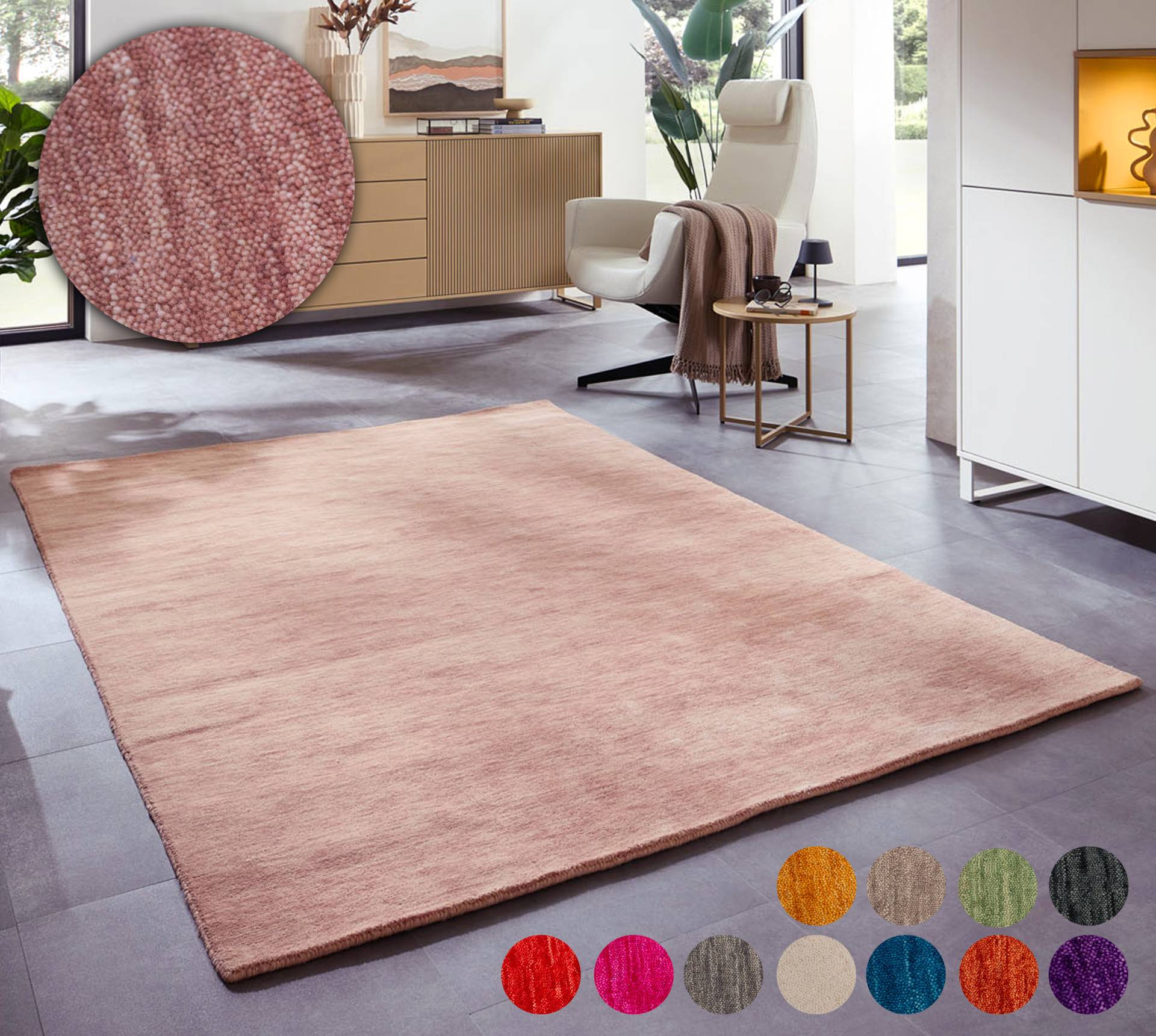 THEKO Wollteppich »Holi«, rechteckig, 13 mm Höhe, Uni-Farben, leicht meliert, reine Wolle, handgewebt mit Knüpfoptik THEKO Wollteppich »Holi«, rechteckig, 13 mm Höhe, Uni-Farben, leicht meliert, reine Wolle, handgewebt mit Knüpfoptik von THEKO