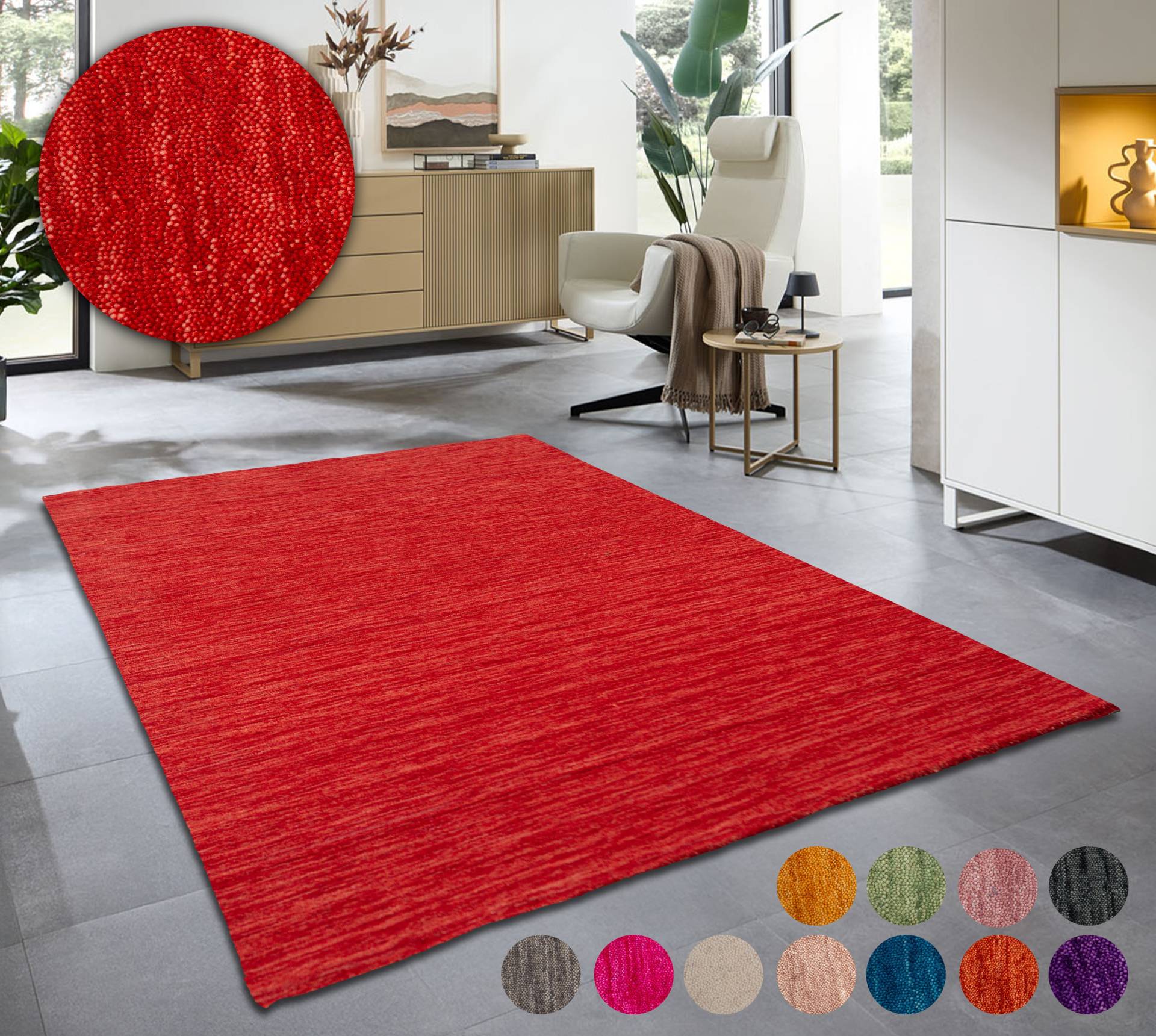 THEKO Wollteppich »Holi«, rechteckig, 13 mm Höhe, Uni-Farben, leicht meliert, reine Wolle, handgewebt mit Knüpfoptik THEKO Wollteppich »Holi«, rechteckig, 13 mm Höhe, Uni-Farben, leicht meliert, reine Wolle, handgewebt mit Knüpfoptik von THEKO