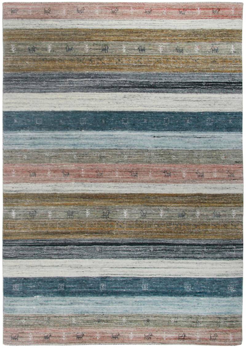 THEKO Wollteppich »Nebraska 2498«, rechteckig, 10 mm Höhe, Handweb Teppich, reine Wolle, Gabbeh-Design, gestreift, Wohnzimmer von THEKO