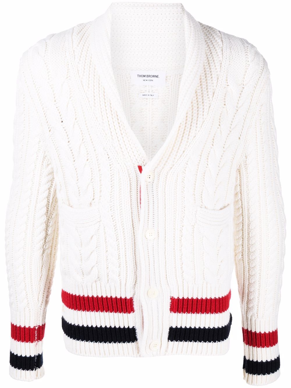 Thom Browne RWB-stripe cable-knit cardigan - White von Thom Browne