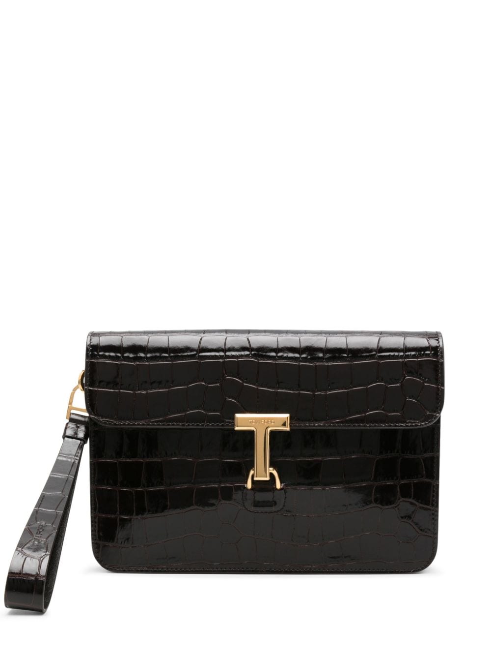 TOM FORD T Pin leather clutch bag - Brown von TOM FORD