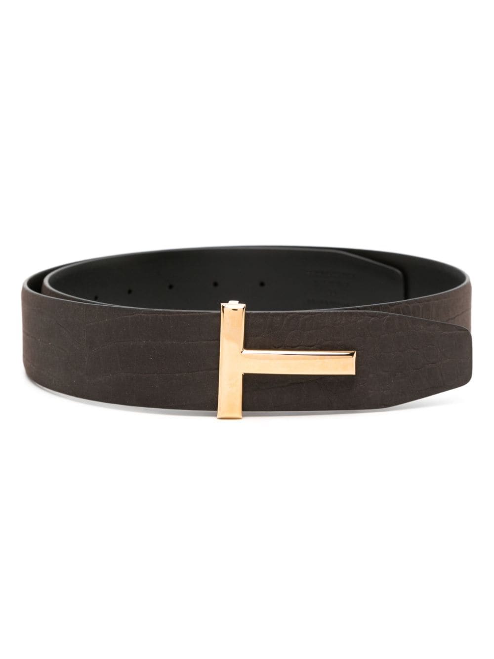 TOM FORD T-buckle crocodile-embossed leather belt - Brown von TOM FORD