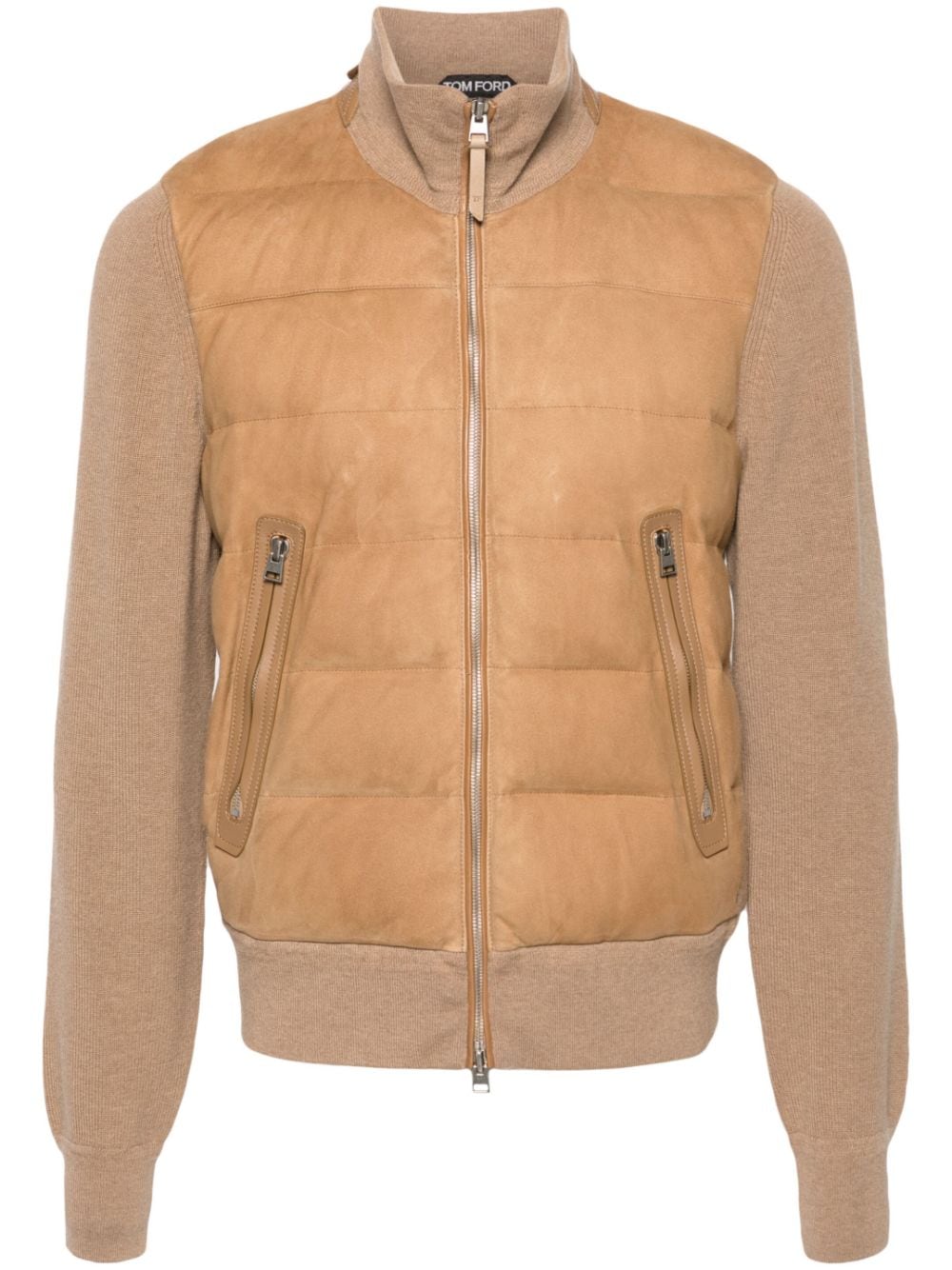 TOM FORD knit-panelled leather puffer jacket - Neutrals von TOM FORD
