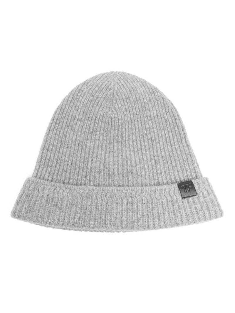 TOM FORD logo-patch ribbed beanie - Grey von TOM FORD