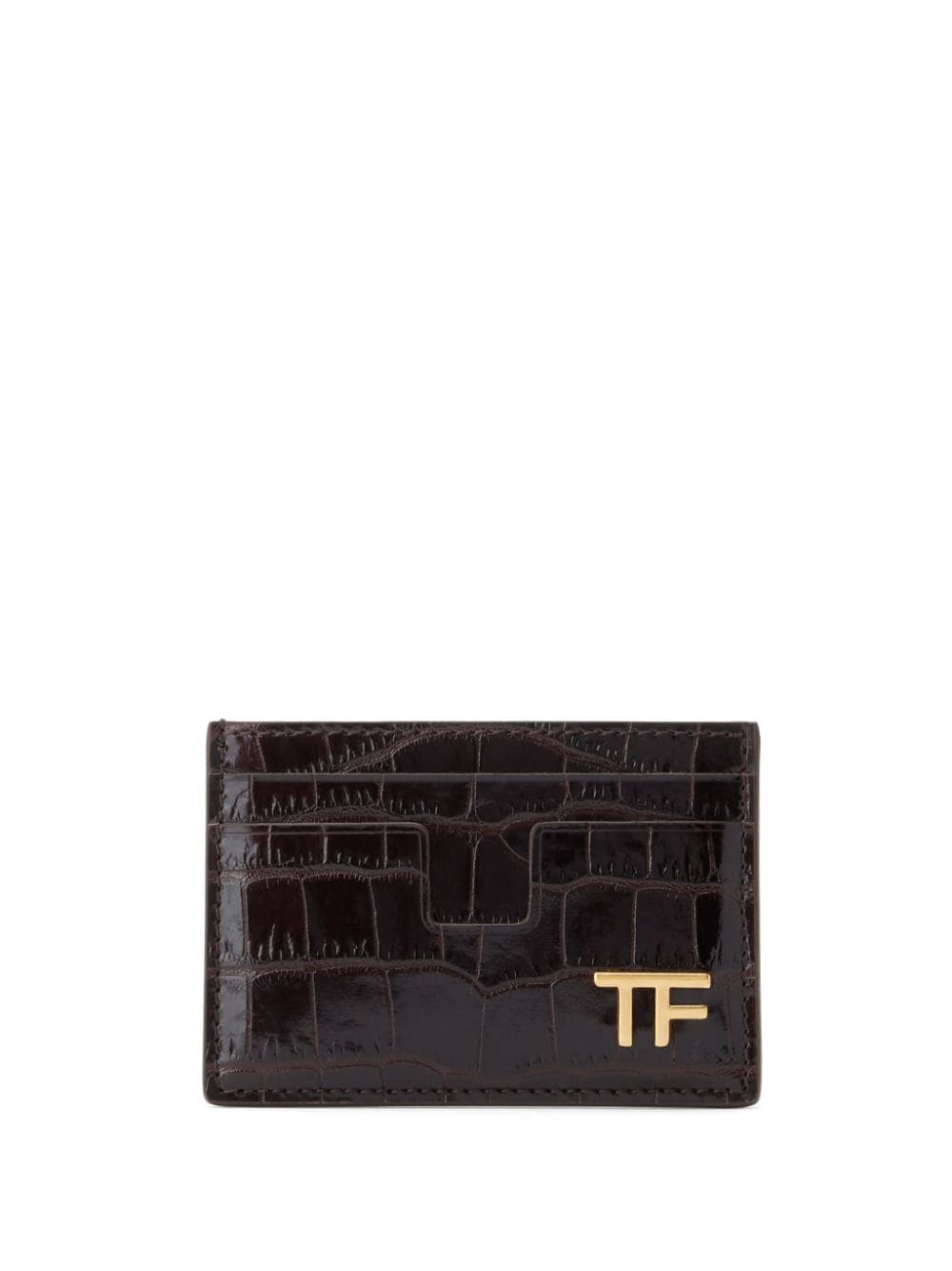 TOM FORD logo-plaque crocodile-effect cardholder - Brown von TOM FORD