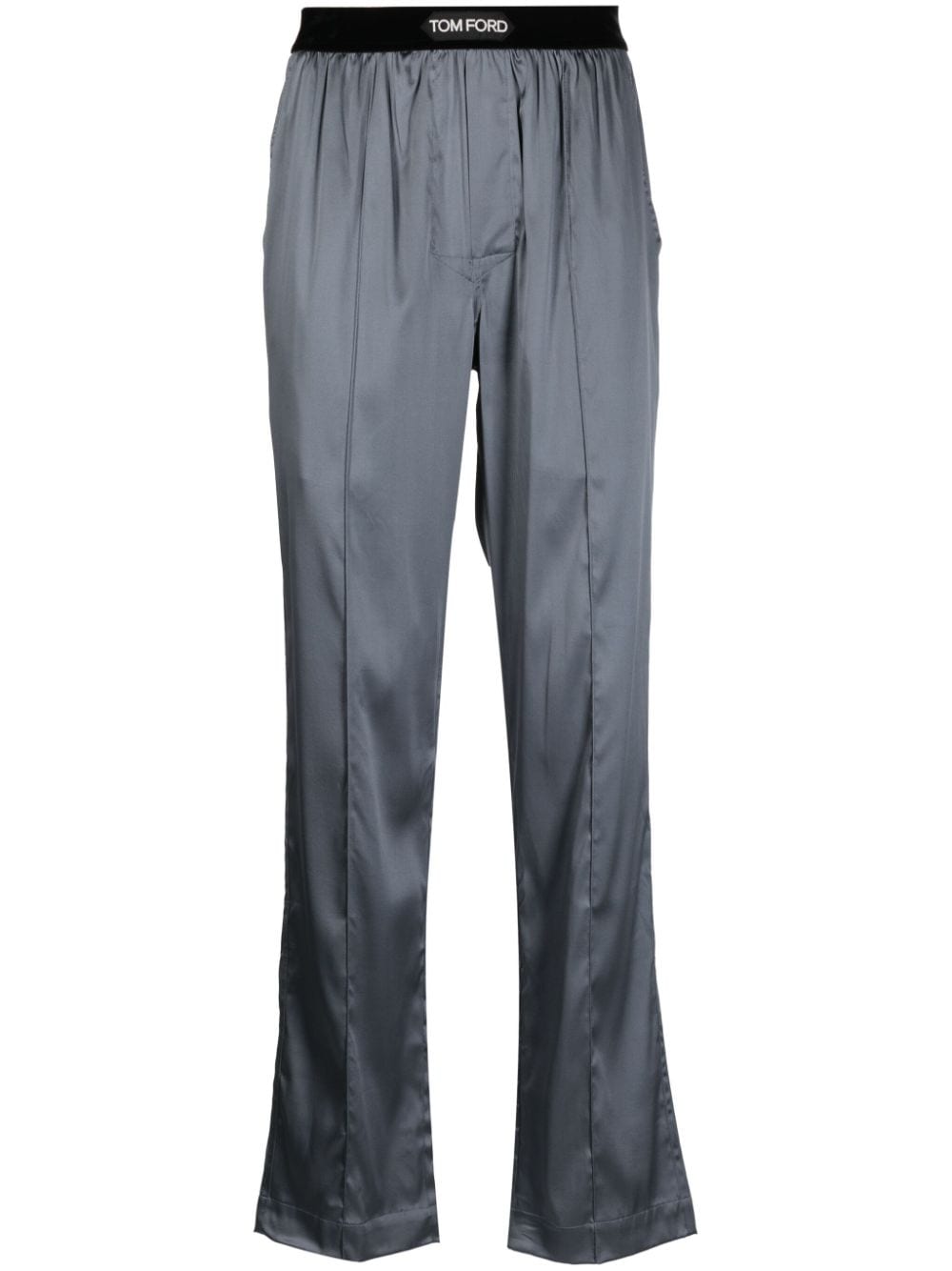 TOM FORD logo-waistband satin-finish trousers - Grey von TOM FORD