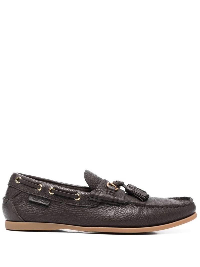 TOM FORD pebbled tassel almond-toe boat shoes - Brown von TOM FORD