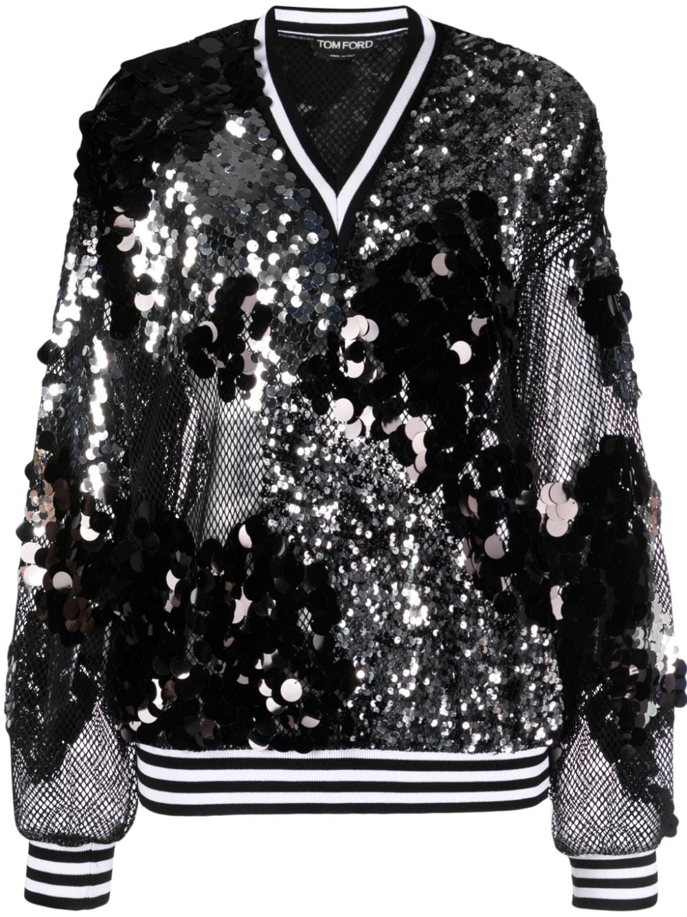 TOM FORD sequin-embellished mesh-detail sweatshirt - Black von TOM FORD