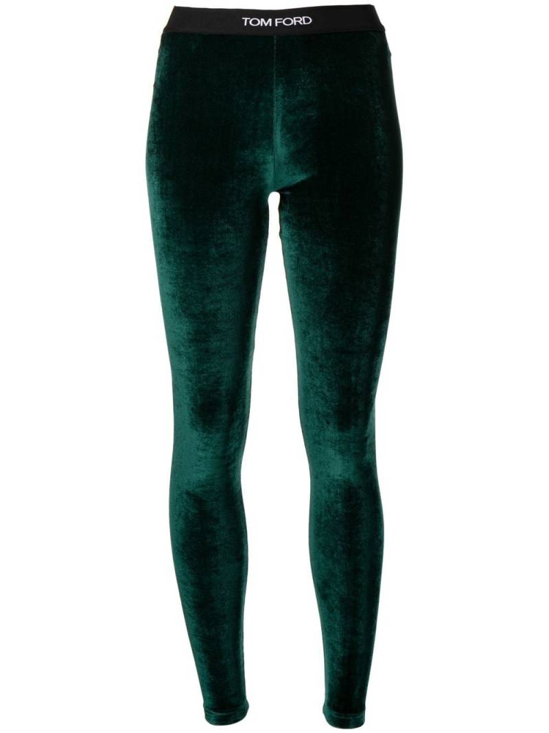 TOM FORD velvet logo-waistband leggings - Green von TOM FORD