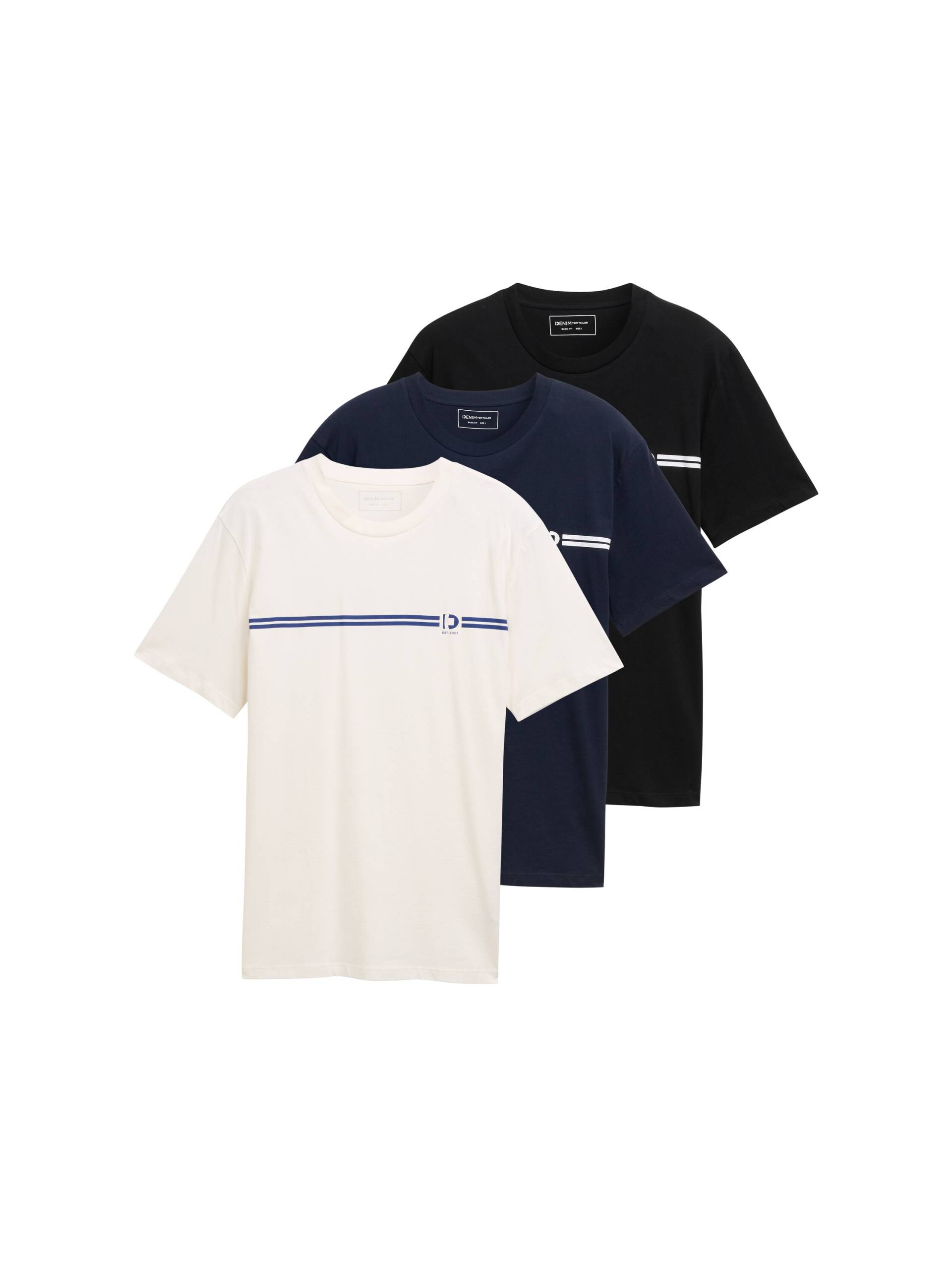 TOM TAILOR Denim T-Shirt, (Packung, 3 tlg.), mit Logo-Print von TOM TAILOR Denim