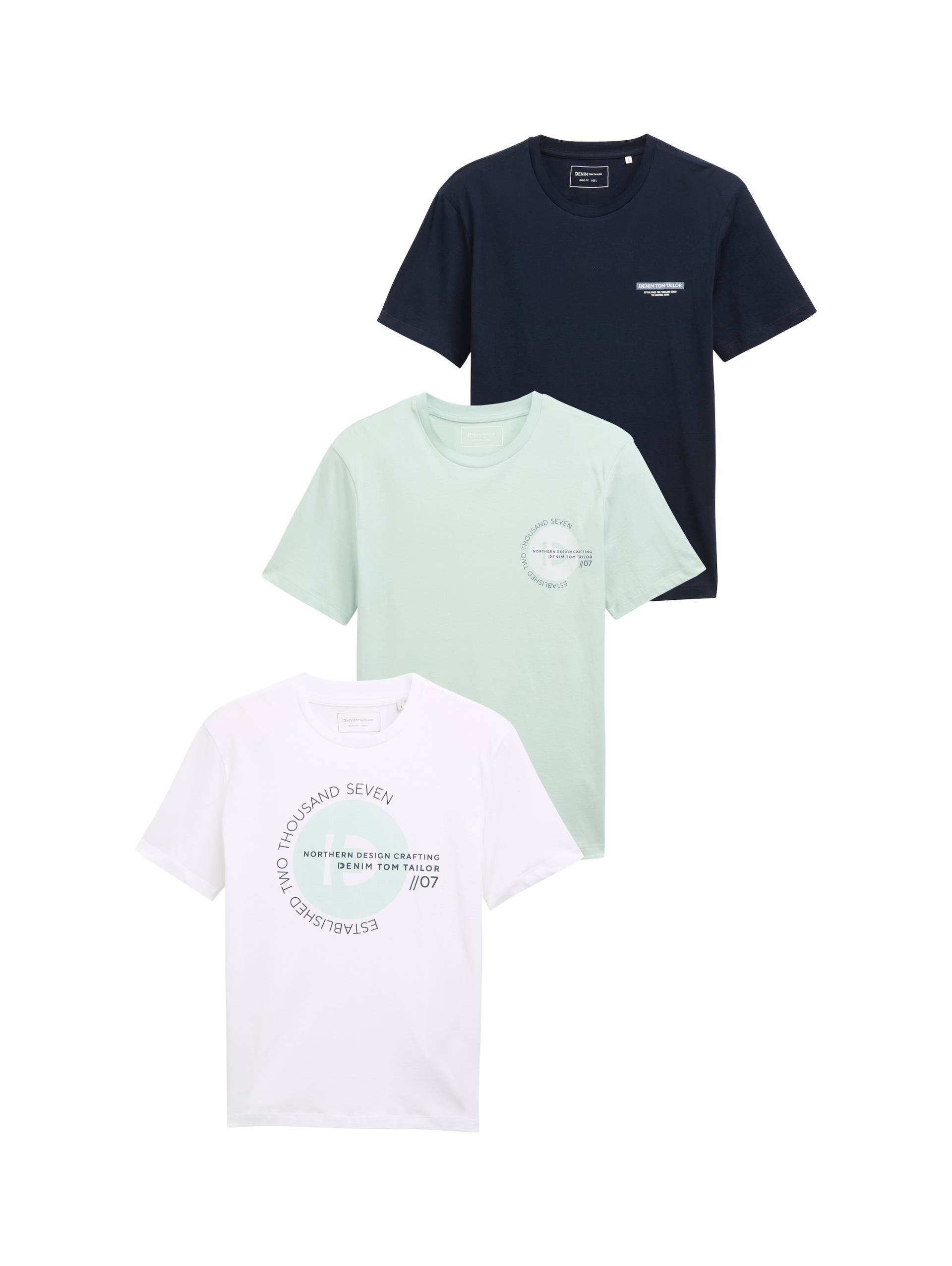 TOM TAILOR Denim T-Shirt, (Packung, 3 tlg., 3-er), mit grossem Druck von TOM TAILOR Denim
