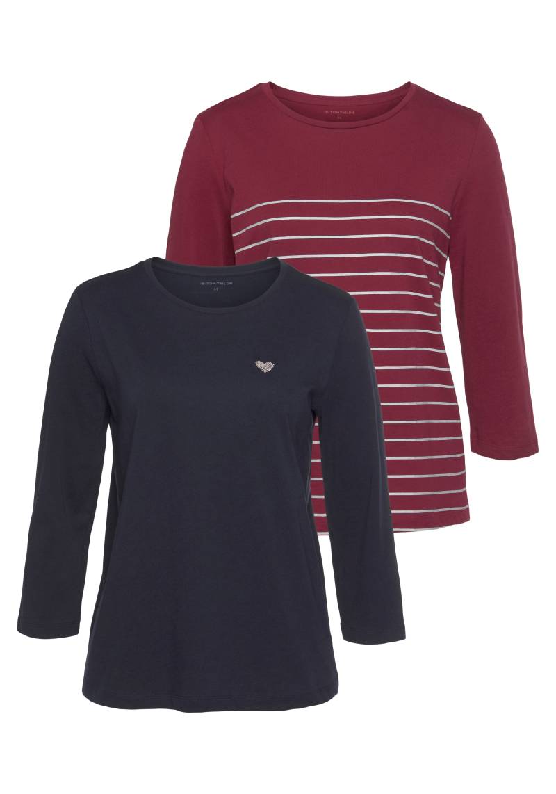 TOM TAILOR 3/4-Arm-Shirt, (Packung, 2 tlg., 2er-Pack), im Doppel - immer Ringel + uni von TOM TAILOR