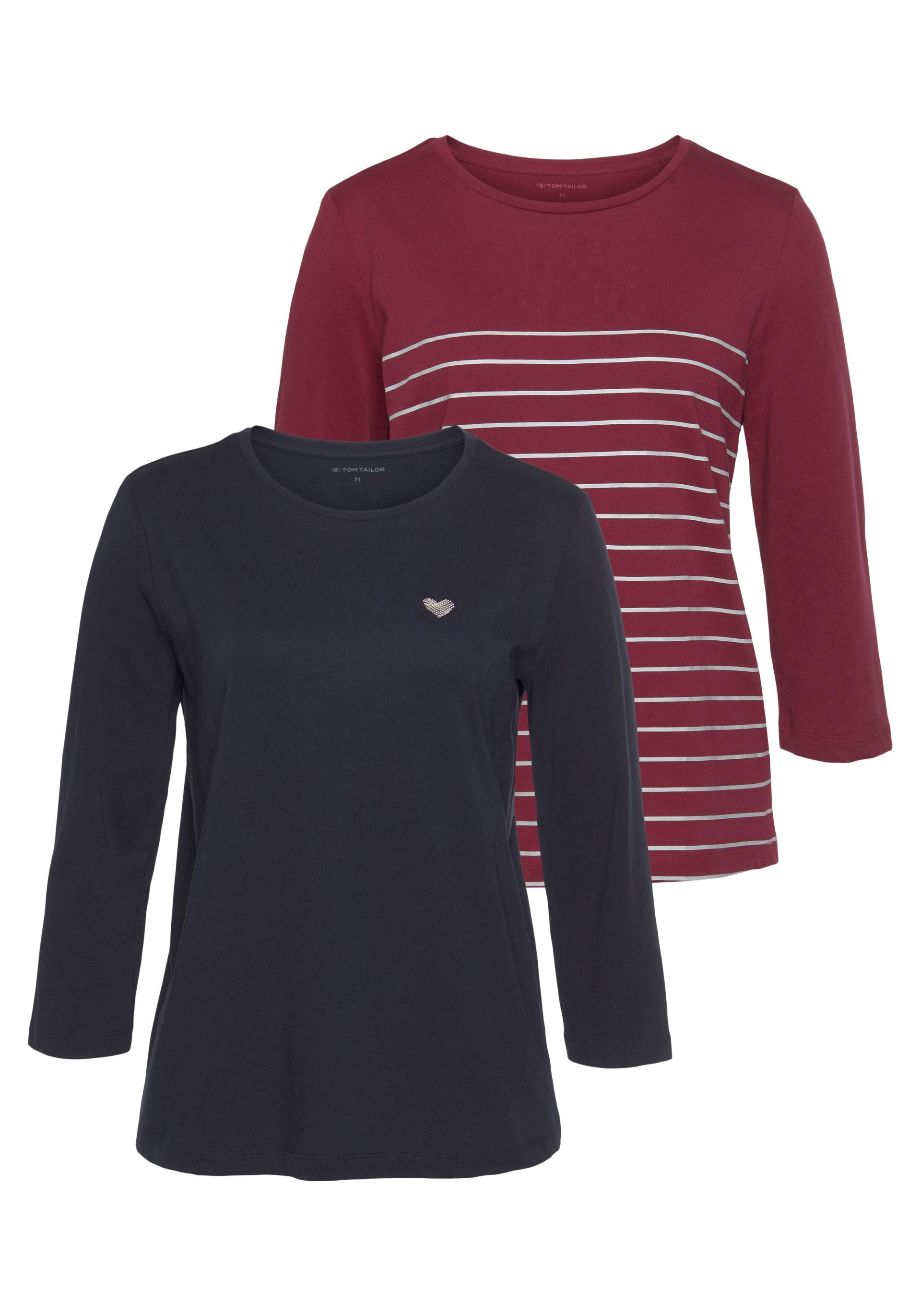 TOM TAILOR 3/4-Arm-Shirt, (Packung, 2 tlg., 2er-Pack), im Doppel - immer Ringel + uni von TOM TAILOR