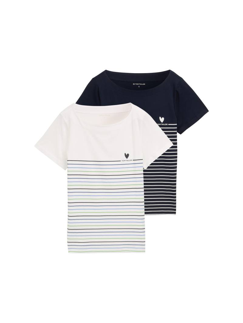 TOM TAILOR Print-Shirt, (2 tlg.), mit Streifen- und Logoprint von TOM TAILOR