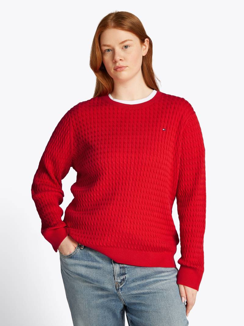 Tommy Hilfiger Curve Rundhalspullover »CRV CO CABLE C-NK LS SWEATER«, in Grossen Grössen, Zopfmuster, Logostickerei von TOMMY HILFIGER Curve