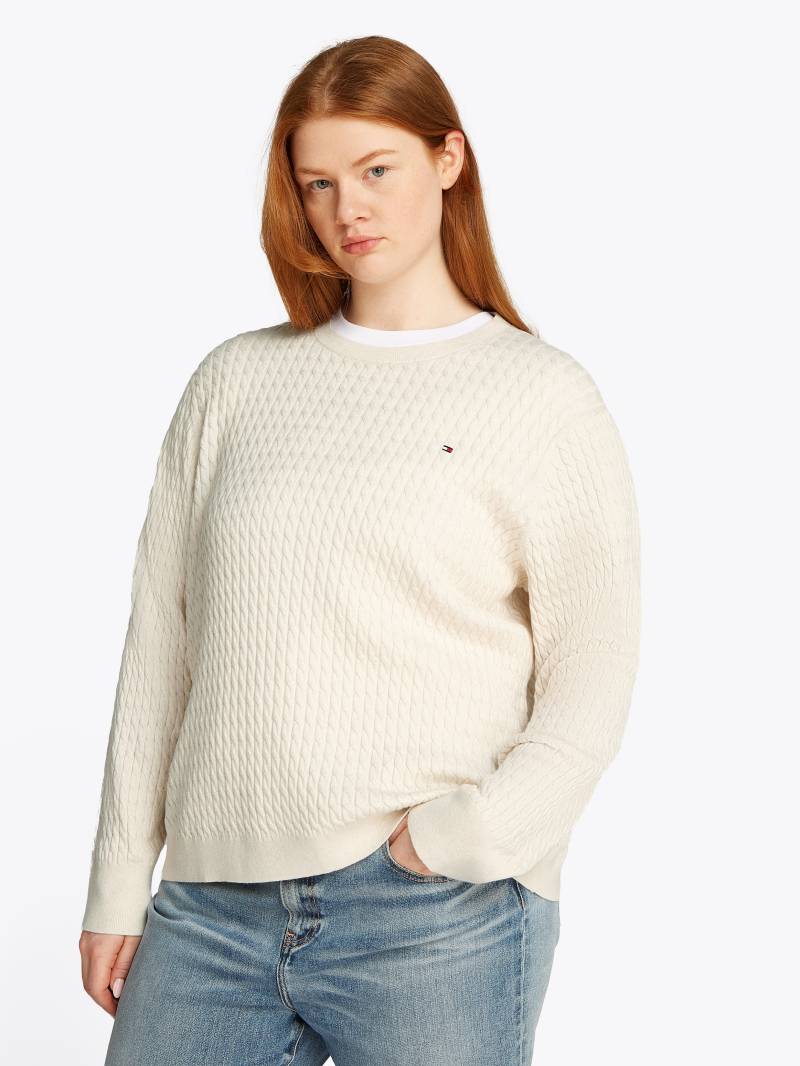 Tommy Hilfiger Curve Rundhalspullover »CRV CO CABLE C-NK LS SWEATER«, in Grossen Grössen, Zopfmuster, Logostickerei von TOMMY HILFIGER Curve