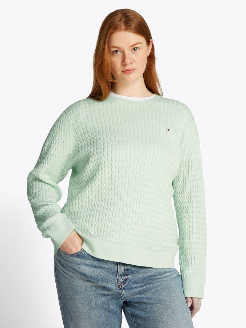 Tommy Hilfiger Curve Rundhalspullover »CRV CO CABLE C-NK LS SWEATER«, in Grossen Grössen, Zopfmuster, Logostickerei von TOMMY HILFIGER Curve