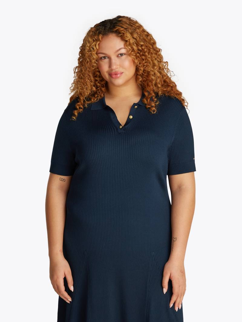 Tommy Hilfiger Curve Strickkleid »CRV RIB BTN F&F POLO SWT DRESS«, in Grossen Grössen, Polokragen, Logostickerei von TOMMY HILFIGER Curve