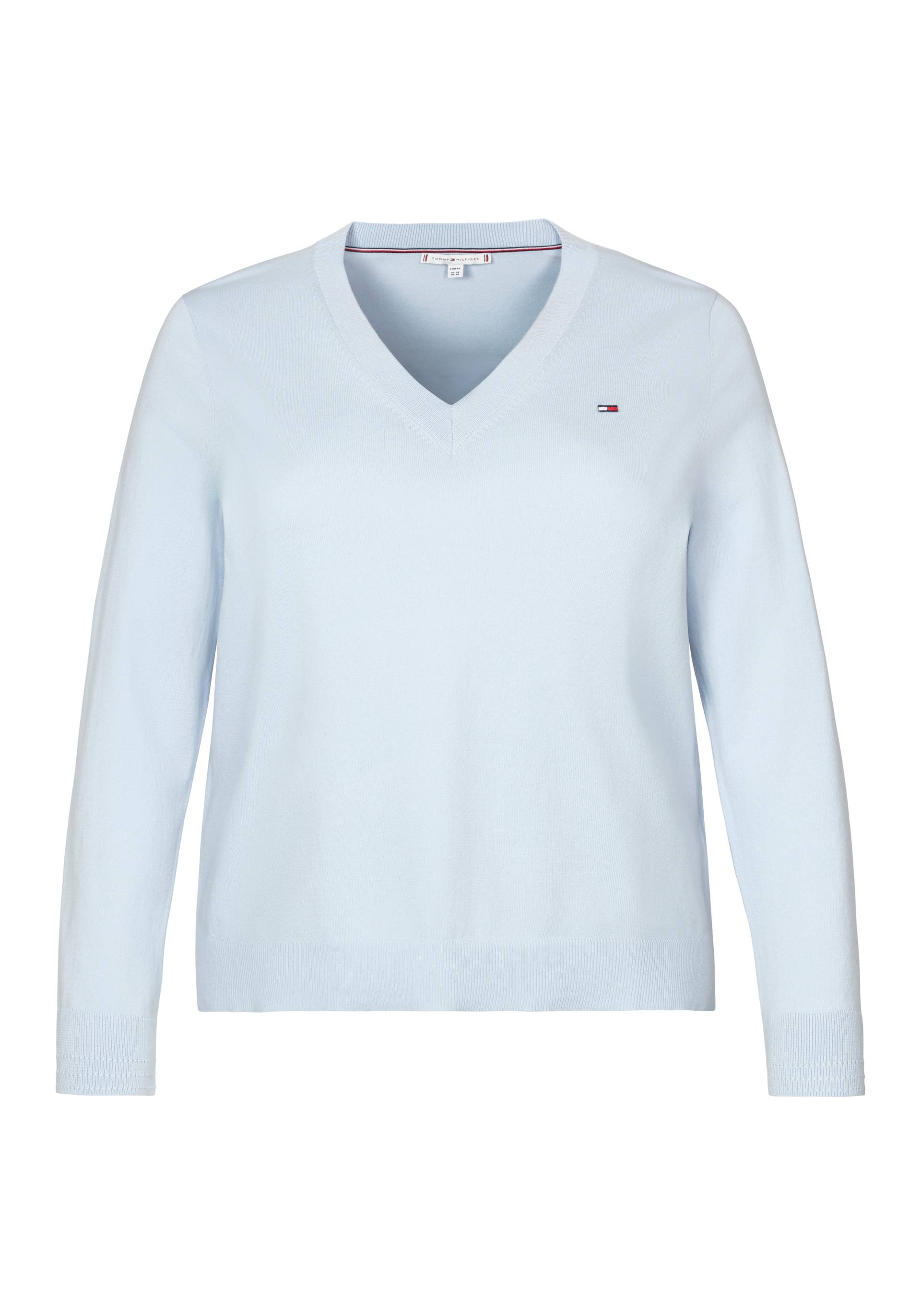 Tommy Hilfiger Curve Strickpullover »CRV CO JERSEY STITCH LS V-NK SWT«, in Grossen Grössen, Logostickerei, V-Ausschnitt von TOMMY HILFIGER Curve