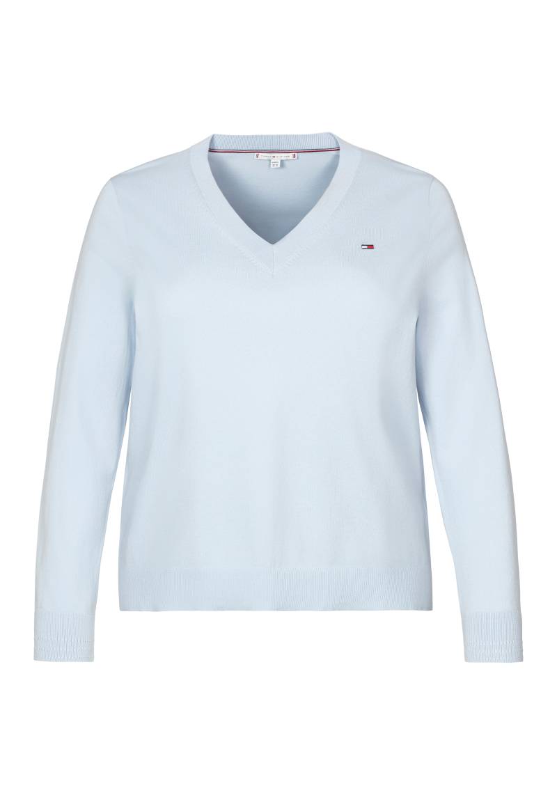 Tommy Hilfiger Curve Strickpullover »CRV CO JERSEY STITCH LS V-NK SWT«, in Grossen Grössen, Logostickerei, V-Ausschnitt von TOMMY HILFIGER Curve