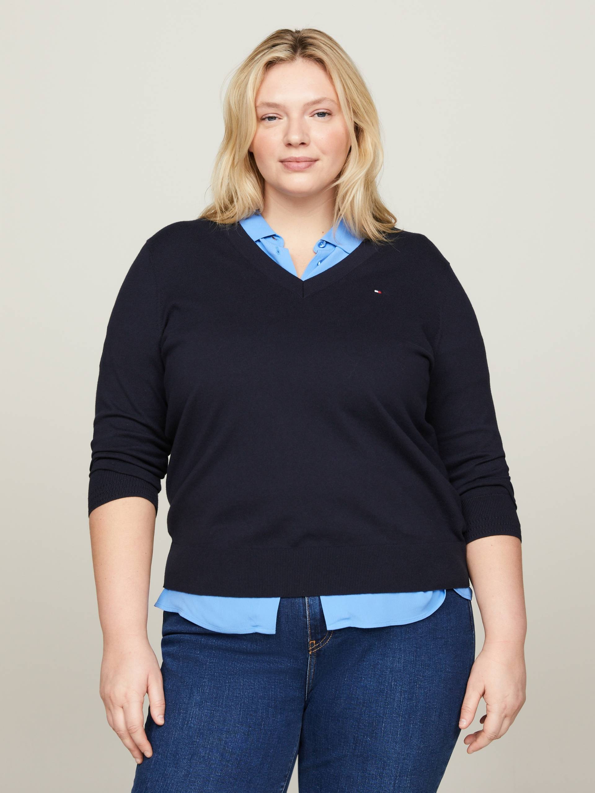 Tommy Hilfiger Curve V-Ausschnitt-Pullover »CRV CO JERSEY STITCH V-NK SWEATR« von TOMMY HILFIGER Curve