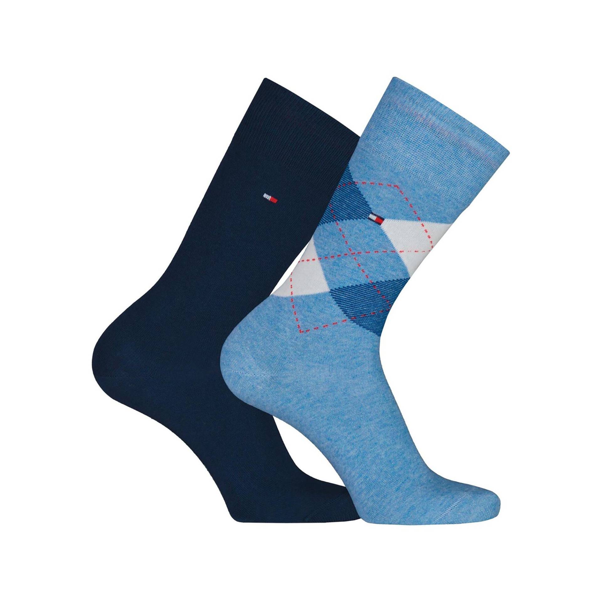 Duopack, Wadenlange Socken Herren Bleached Blau 39-42 von TOMMY HILFIGER