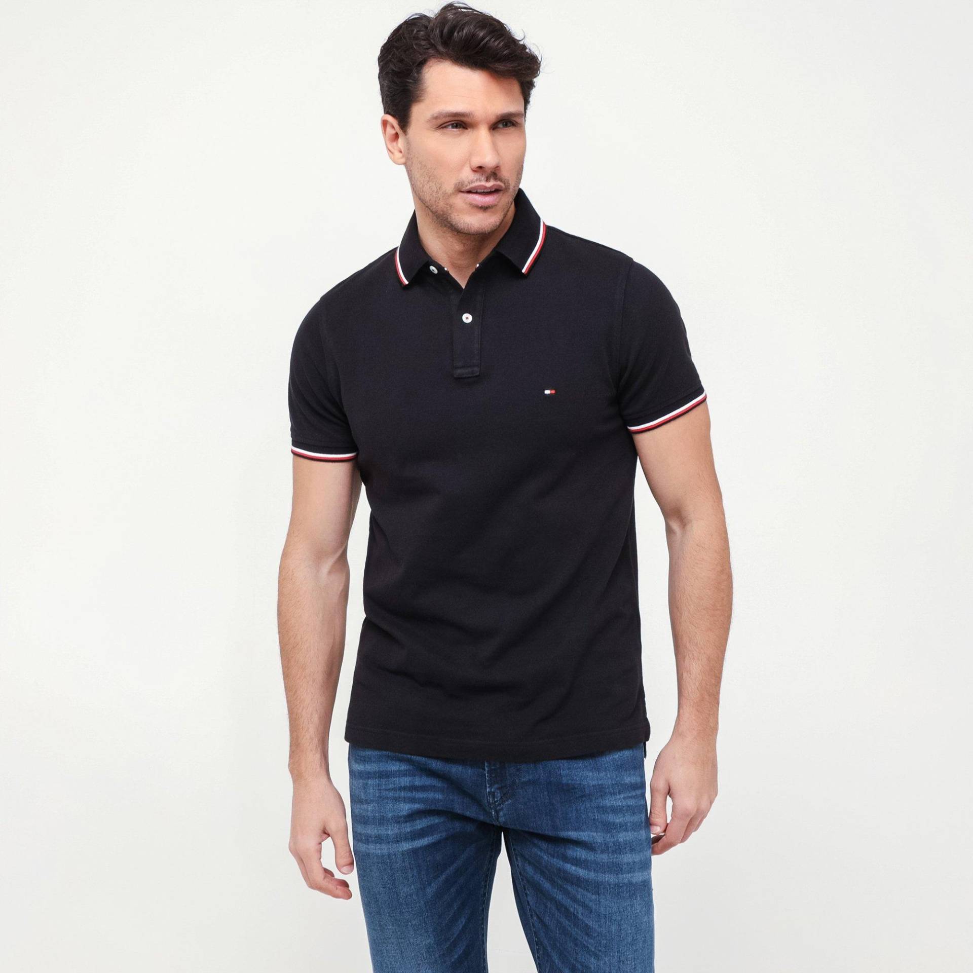 Poloshirt, Kurzarm Herren Schwarz L von TOMMY HILFIGER